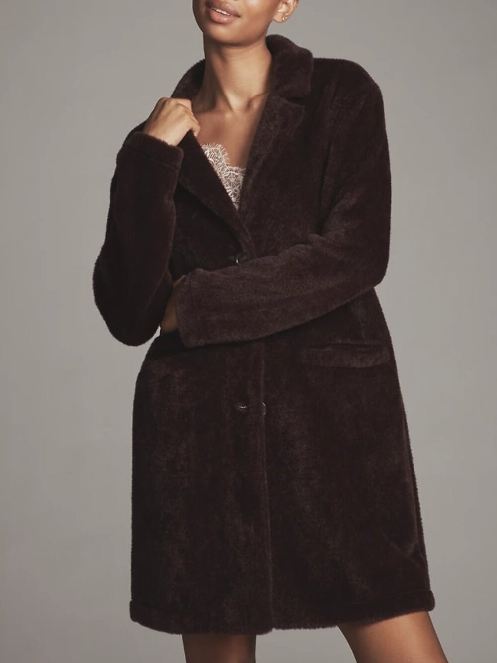 Sanctuary Hometown Fuzzy Knit Coat Crimson Dark Mulberry M